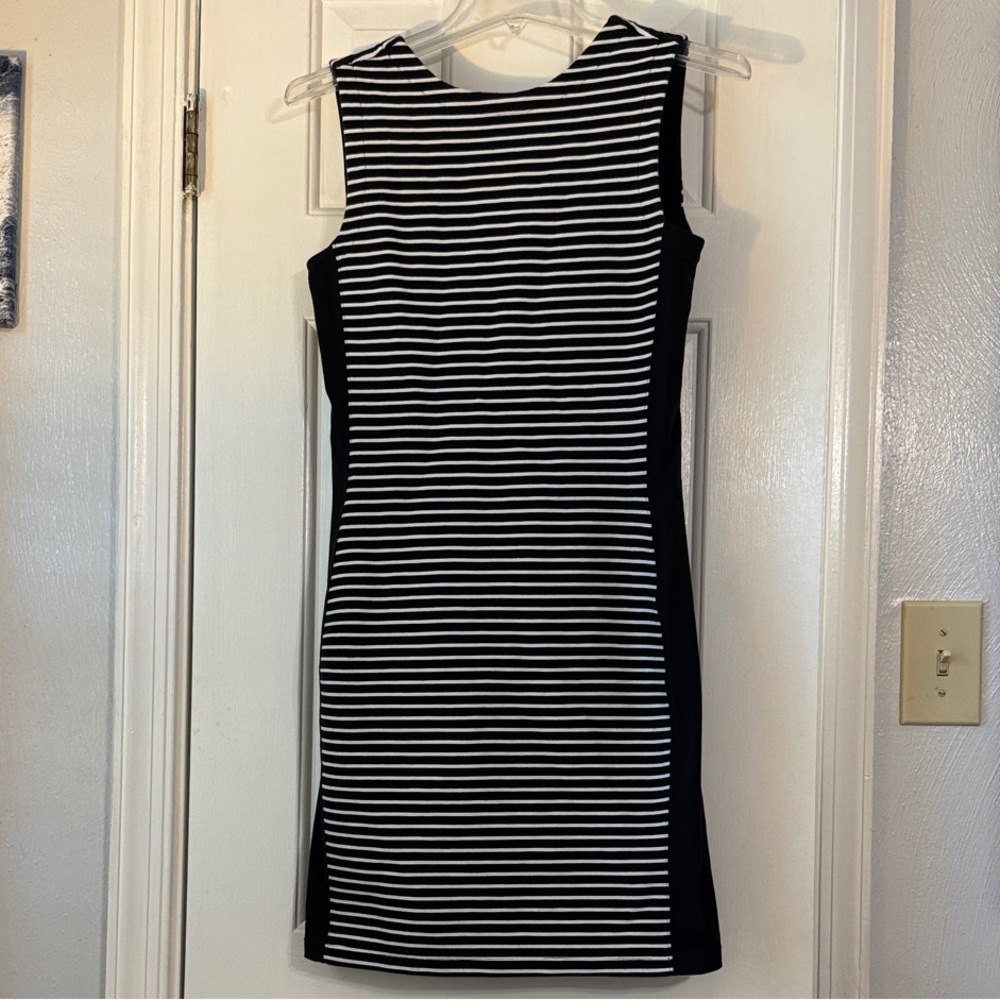 Athleta Black and White Striped Mini Dress